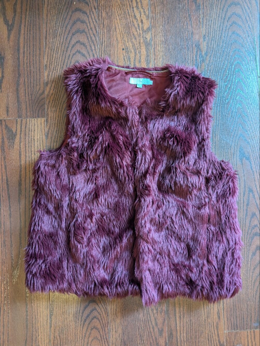 Boden Burgundy Faux Fur Vest US 12 Mob Wife Glam Layer Ren Faire